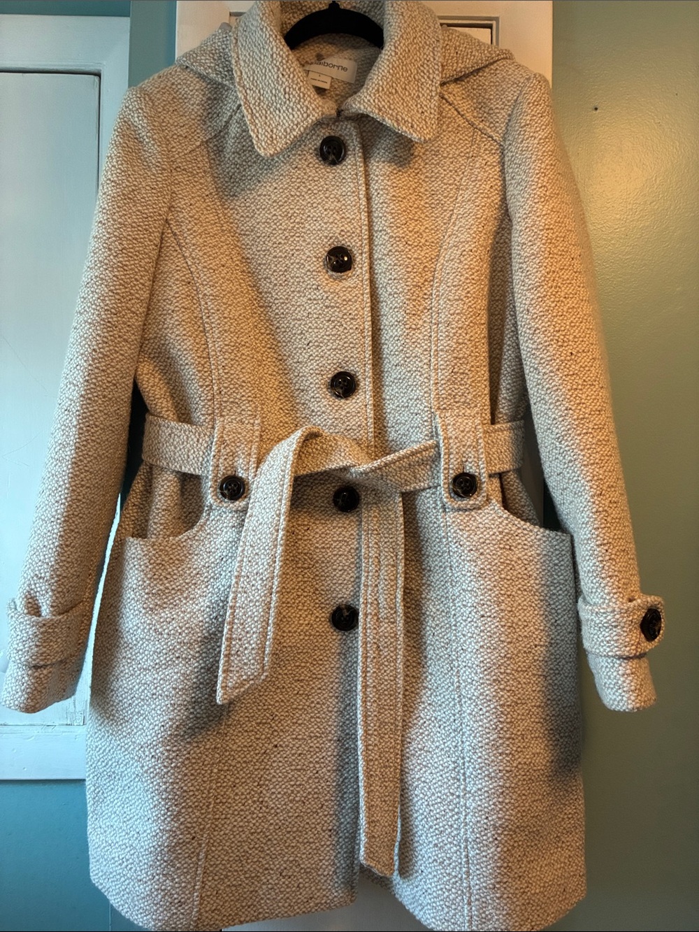 Liz Claiborne Light Cream Textured Belted Trench Coat
